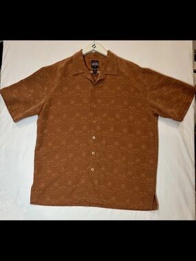 Harley Davidson Men's Tropical Shirt Button Down Orange Pristine Condition Sz L